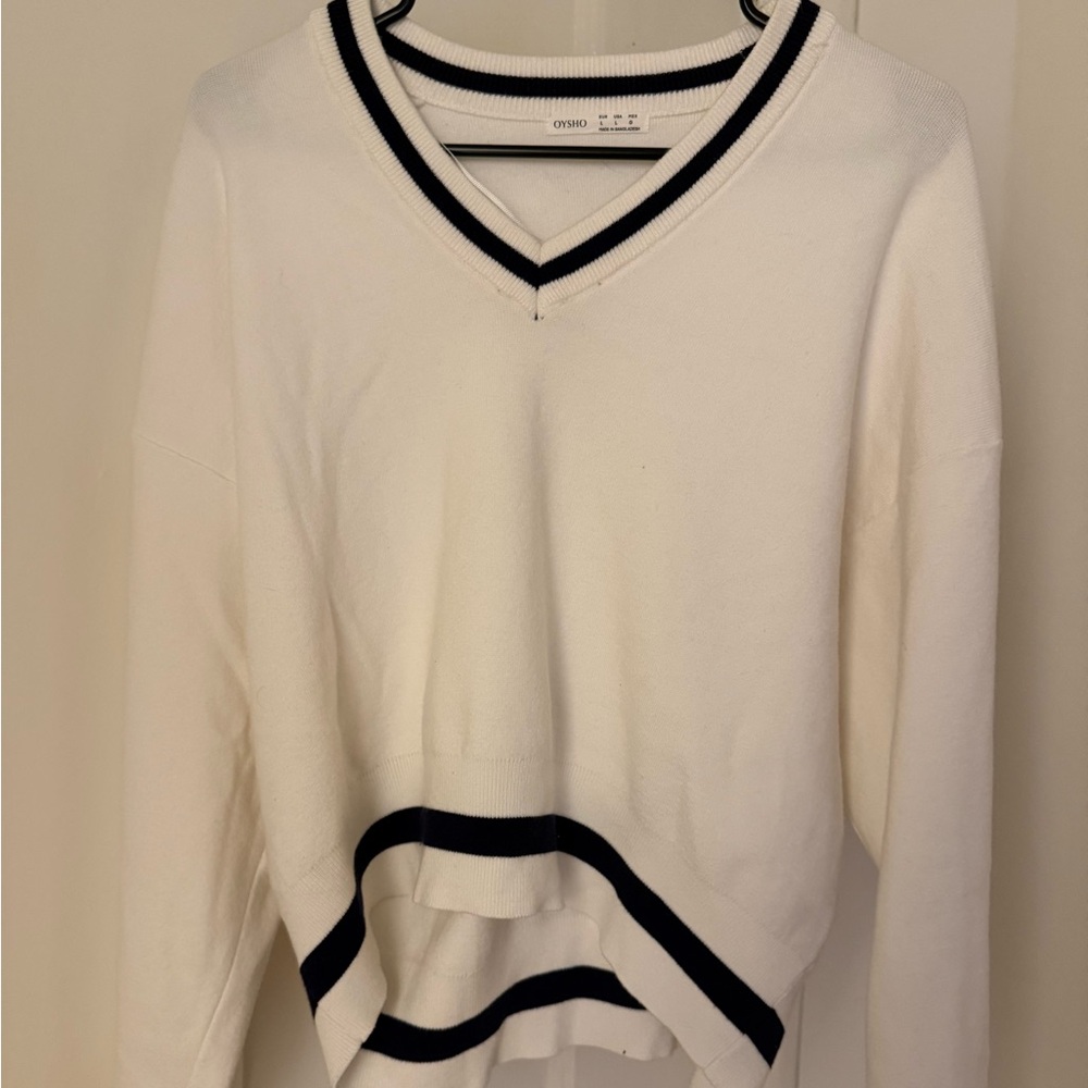 Women's White V-Neck Sweater